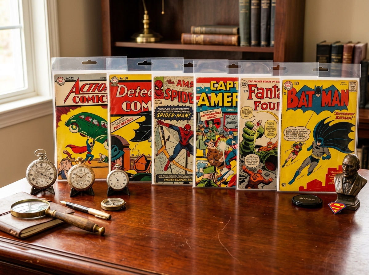 Vintage collectible comic books and estate curios