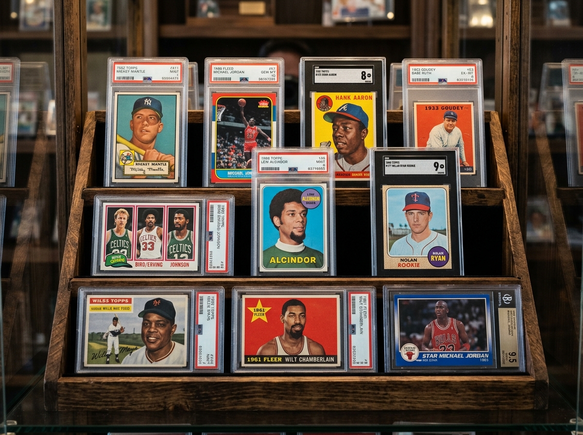 Graded vintage sports trading cards and slabbed memorabilia